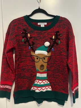 99 Jane Street Sweater Small Reindeer Glasses Bells Sequins Ugly Christmas